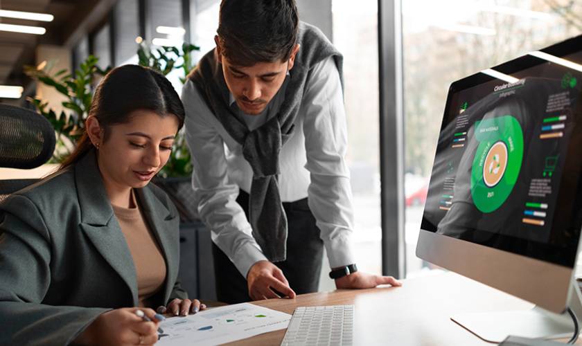 Equipo de trabajo revisando documentos
